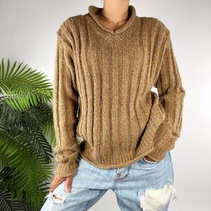 Vintage 90s Cottagecore Ribbed Granola Girl Grandpa Chunky Knit Wool Sweater / M